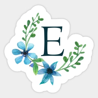 Floral Monogram E Pretty Blue Flowers Sticker